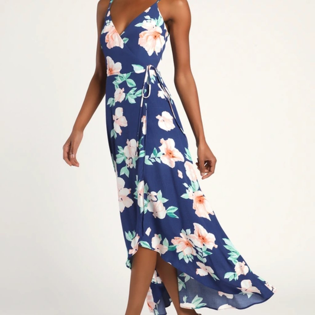Nwt Lulus Blue Floral Midi Dress Size Xl